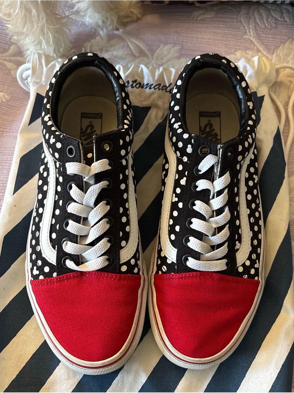Vans Polka Dot Low-Top Sneakers with Red Toe Caps